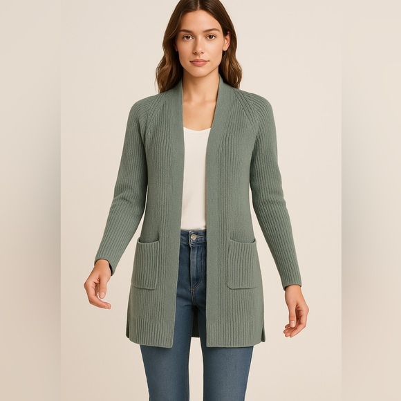 Lou & Grey Sweaters - Lou & Grey Sage Green Open-Front Cotton Knit Cardigan Sweater – XS